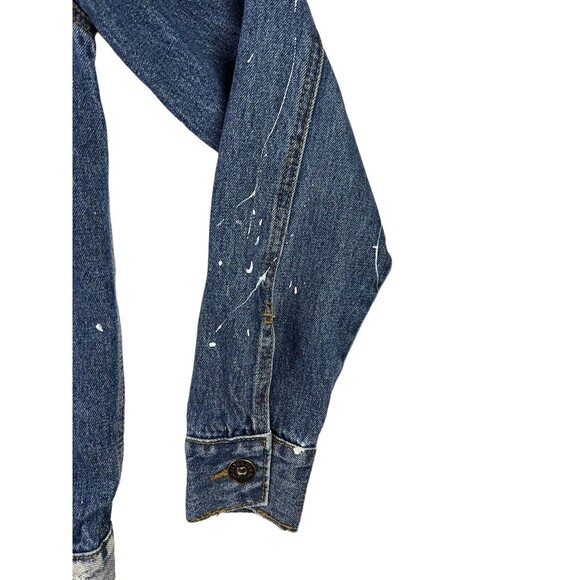 Rolling Paper Denim Jean Jacket  Unisex Size S  Distressed Paint Splatter - Picture 4 of 10